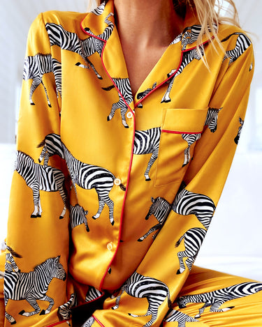 Mustard Satin Zebra Print Pyjama Set